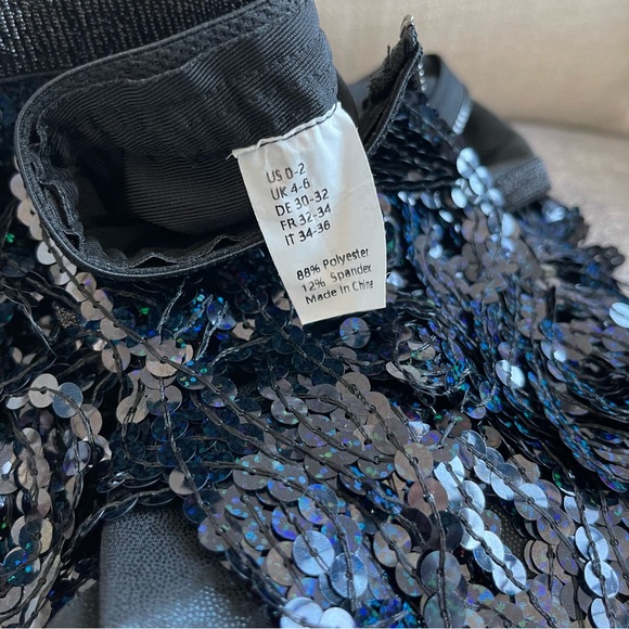 Black & Blue Sequin Fringe over Black Vegan Leather Mini Skirt Size 0-2 - Picture 5 of 9